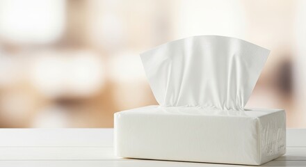A white tissue box with a white tissue paper sticking out.