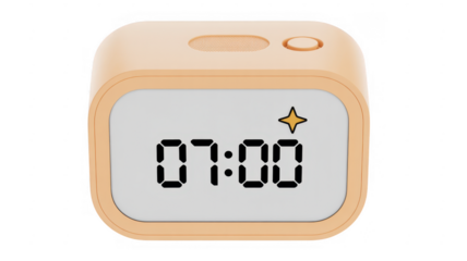 Digital alarm clock at 7:00 digital clock time isolated on a transparent background