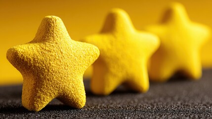 Three yellow stars arranged together creating a bright and cheerful image representing a review summary concept