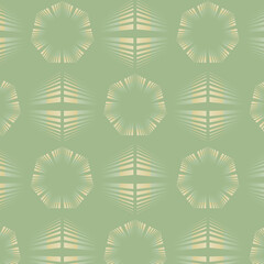 On a greenish background, there are elements that form radiant shapes.