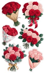 Flower bouquet stickers to celebrate Valentine's Day 
