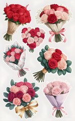 Flower bouquet stickers to celebrate Valentine's Day 