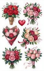 Flower bouquet stickers to celebrate Valentine's Day 