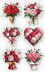 Flower bouquet stickers to celebrate Valentine's Day 