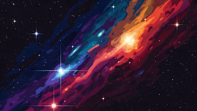 Numerous luminous star scattered across a dark nocturnal sky with radiant nebula, cosmic outer space atmosphere background