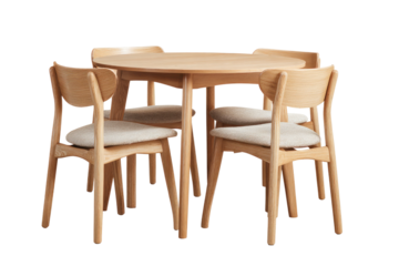 Light wood round table with four chairs, padded seats