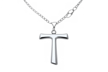 Silver necklace with metallic letter t pendant, personal initial luxury jewelry accessory, transparent background