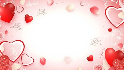 Romantic valentine's day frame featuring hearts, cupids, and rose petals