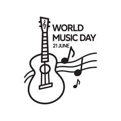 Black and white acoustic guitar vector for World Music Day celebration.