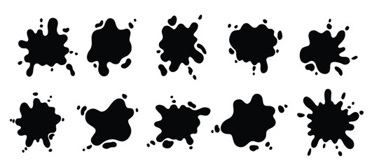  hand drawn set of black paint splashes different shapes 