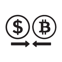 Fototapeta premium Black line icon representing currency exchange between US Dollar and Bitcoin.