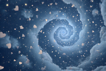 a spiral of hearts in the sky with stars