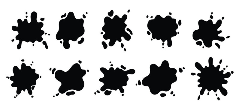  hand drawn set of black paint splashes different shapes 