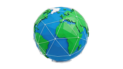 A stylized, geometric Earth, showcasing global connections Low Poly 3D
