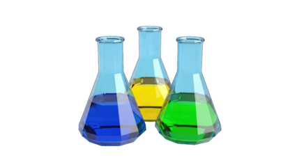 Three colorful beakers containing various liquids, symbolizing scientific experimentation and discovery Low Poly 3D