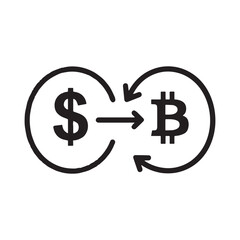 Obraz premium Black line icon representing currency exchange between US Dollar and Bitcoin.