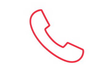 Red outline phone handset icon symbolizing contact, communication, support, and technology on transparent background