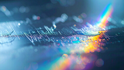 Digital Rainbow: A macro shot showcasing a close-up of a digital circuit board with a vibrant spectrum of light, symbolizing the intricate world of technology and innovation.