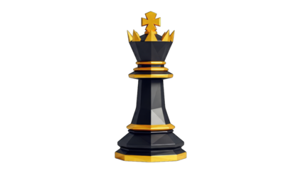A solitary black and gold king chess piece on display  Low Poly 3D