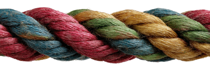 Colorful twisted rope strands, textured and close-up