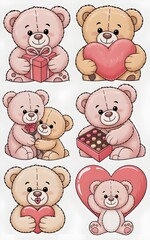 A pair of teddy bear stickers to celebrate Valentine's Day 