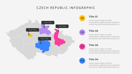 Czech Republic map infographic template with 4 options. Czech Republic political map infographic for presentation.