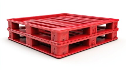 Two stacked red plastic platforms, designed for lifting heavy loads, with a structured grid pattern and open channels. Isolated on white