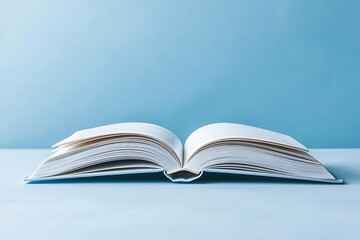 Obraz premium Open Book with Blank Pages on Solid Blue Background for Education and Creativity Concepts