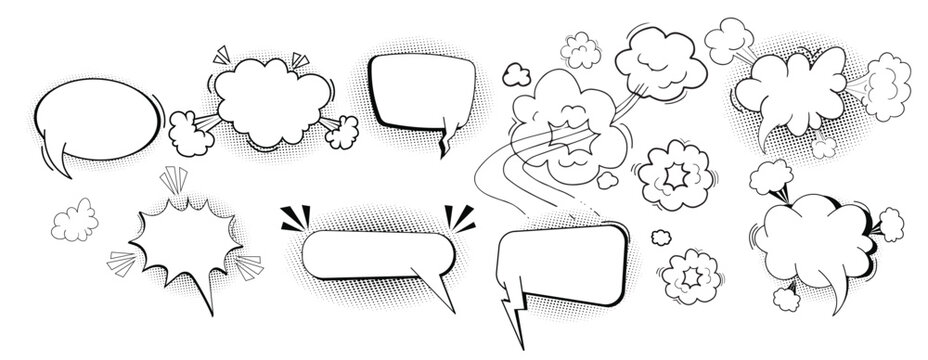 comic speech bubble cloud with halftone empty frame 
