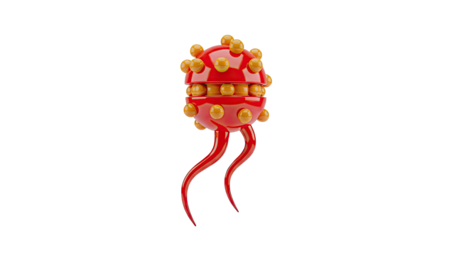 Red and Orange 3D Virus or Microbe with Tentacles - Powered by Adobe