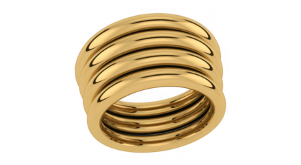Gold ring with stacked curved lines jewelry isolated on a transparent background