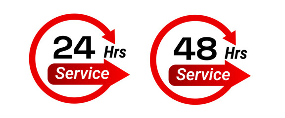 24h and 48h service icons displayed on a clean white background. Set of 24-hour and 48-hour customer service icons.