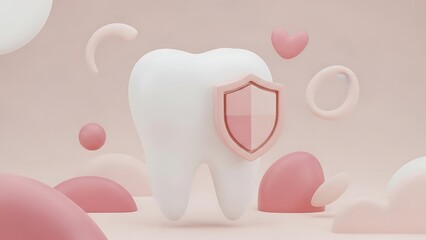Protected tooth with shield on pastel background