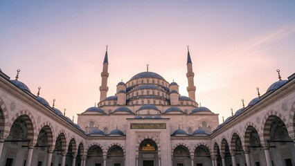 Obraz premium Stunning mosque architecture with blue domes at sunset