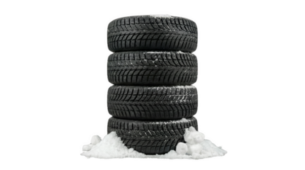 Tires on snow depict seasonal change, AI, PNG