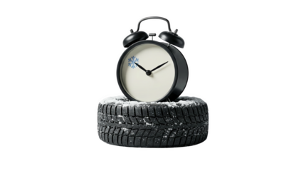 Winter tire clock shows seasonal change, AI, PNG