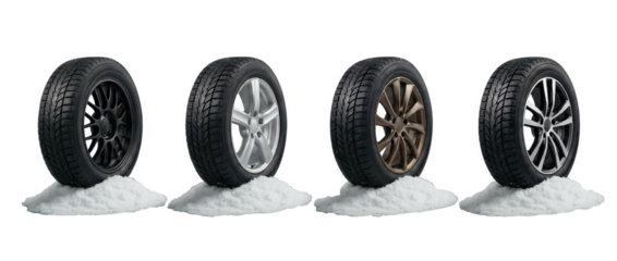 Set, Four tire designs showcase styles in the snow, AI, PNG