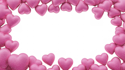Pink hearts edge a white background, created AI, PNG