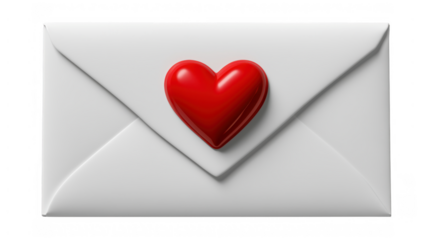 White envelope featuring a raised red heart seal, created AI, PNG