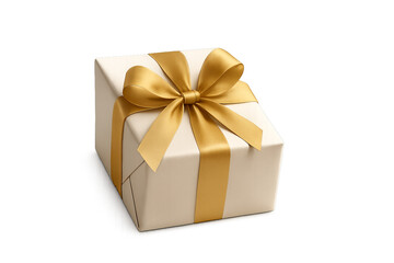 Obraz premium Elegant White Gift Box with Gold Ribbon on Black Background
