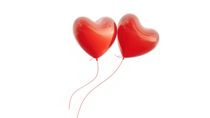 Two red heart-shaped balloons are floating side by side, AI, PNG