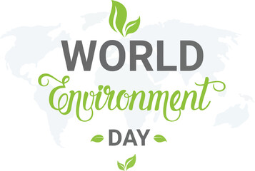Fototapeta premium World Environment Day Banner with Green Leaves and World Map Backdrop for Global Awareness