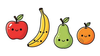 Cute Cartoon Fruits with Smiling Faces.