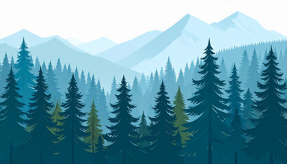 Fototapeta premium Serene Pine Forest Mountains