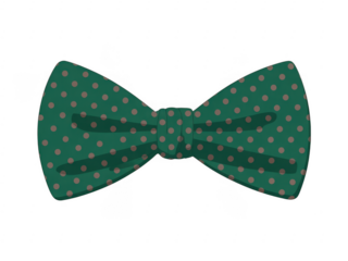 Green bow tie with beige polka dots isolated on a transparent background