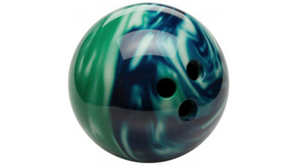 Green blue and white bowling ball with holes shiny isolated on a transparent background