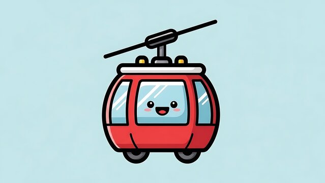 Red Cartoon Cable Car Illustration Isolated.