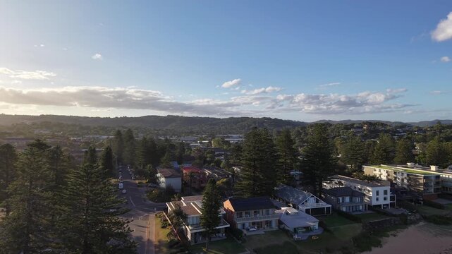 Aerial view of Mona Vale Beach, Northern Beaches NSW, Sydney, Australia. Aerial coastal landscape. 