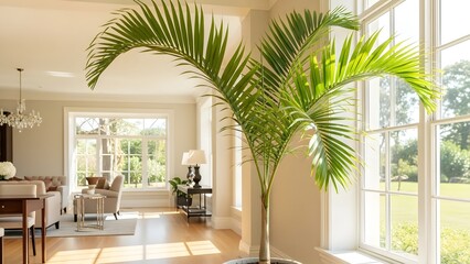 Areca Palm in a Bright Luxury Home Interior Filled with Natural Light