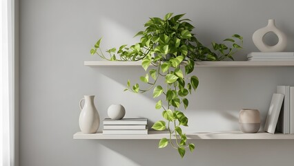 Pothos Plant Styled in a Modern Shelf Interior Arrangement